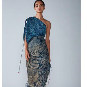 Saaksha & Kinni Blue Cotton Silk Printed Saree Dress - Size Large